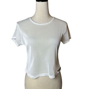 Vintage Gold’s Gym White Mesh Nylon Workout Crop Top XL | 90s Retro Fitness